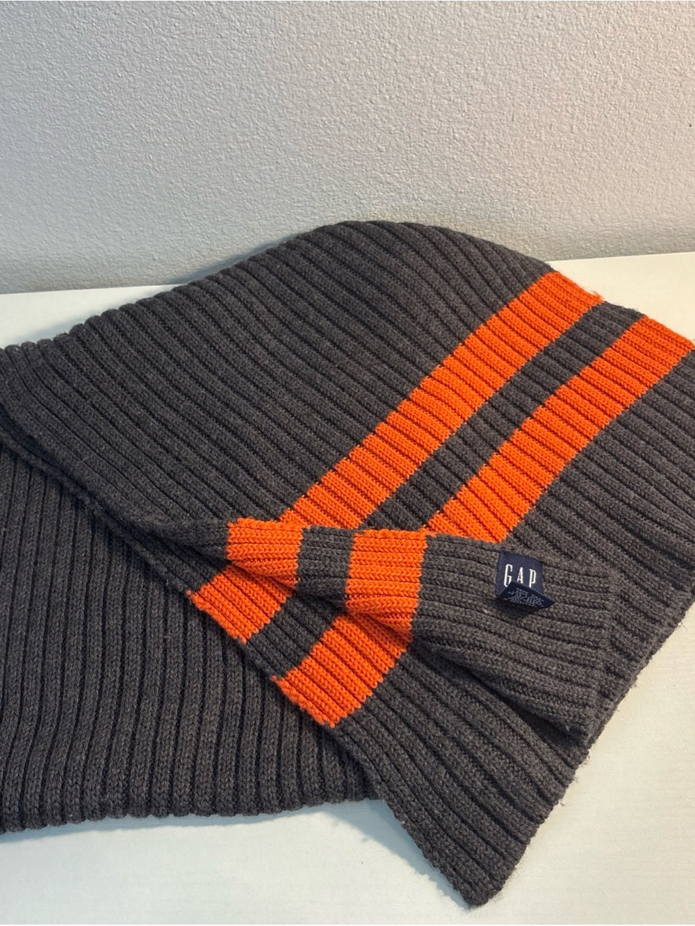 Gap Wool Blend Gray And Orange Scarf
